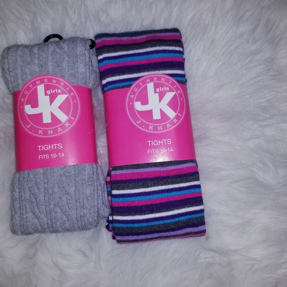 J.khaki girls tights fits 10-14 winter pack of 2